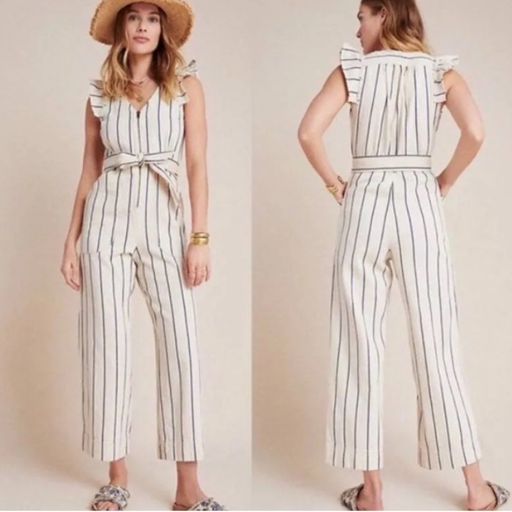 Anthropologie cream and navy Jumpsuit